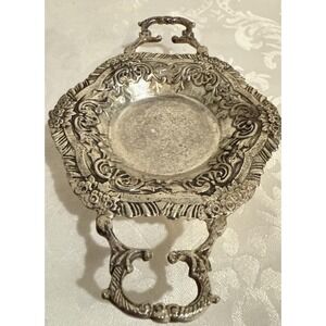 Vintage Two's Company Silver Plated Ornate Footed Trinket Ring Handled Dish